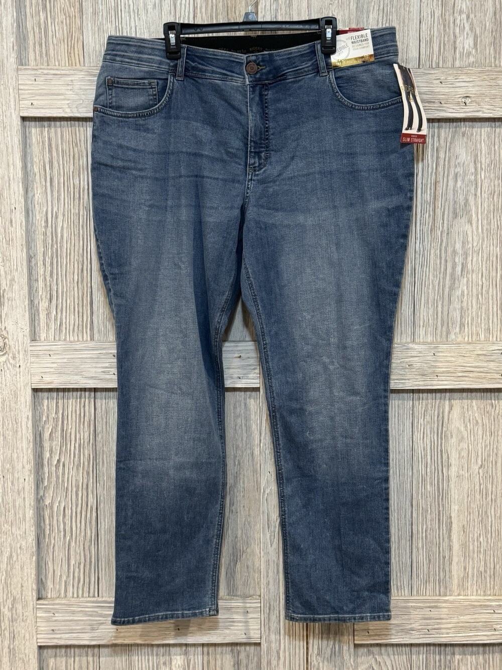 Lee Riders Jeans Womens 22W Plus Slim Straight Leg Cotton Denim Medium Blue NWT